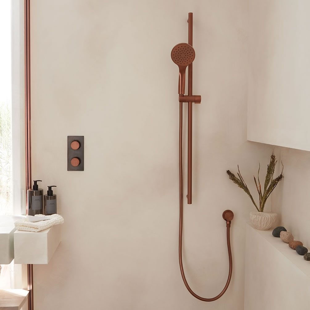 Lifestyle image of Vado Individual Brushed Bronze Slide Rail Shower Kit